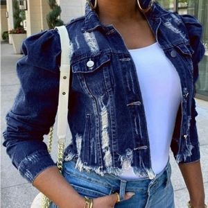 Distressed Puff sleeve Denim Jacket
